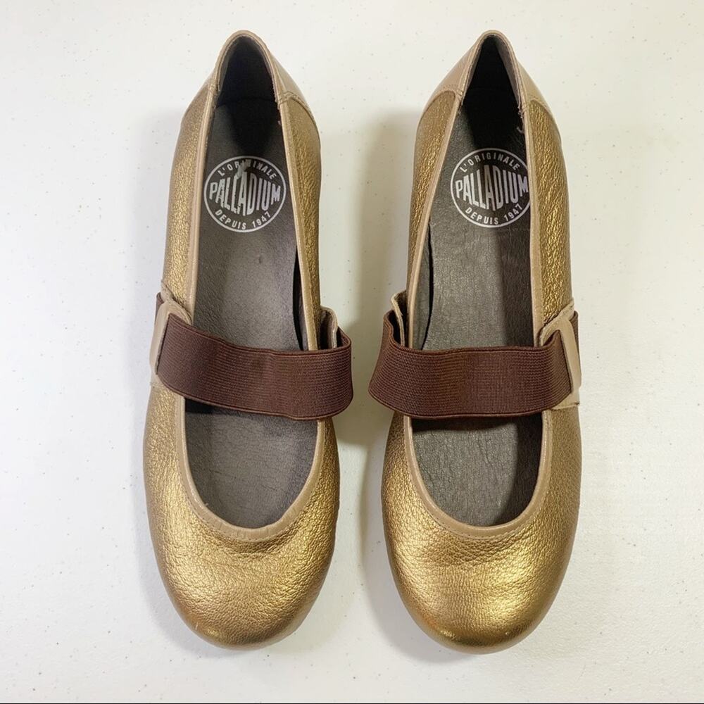 Palladium Leather Slip-on Mary Jane Gold Wedge